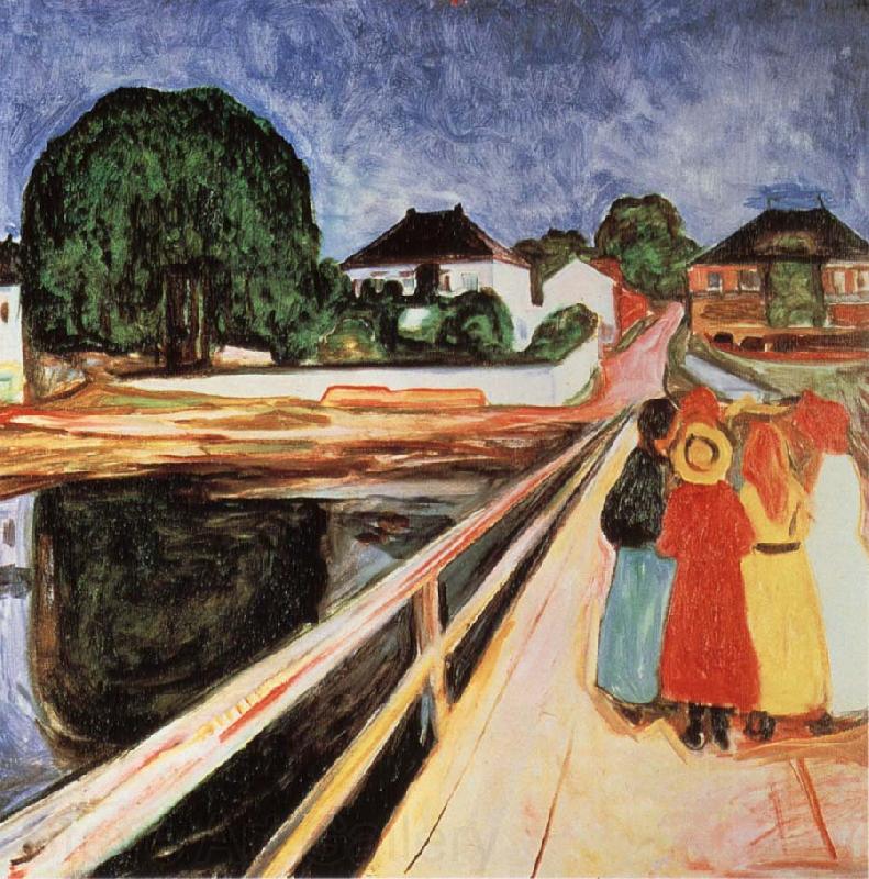 Edvard Munch Four girls on a bridge Norge oil painting art